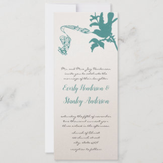 Vintage Aqua Love Bird Wedding Invitation