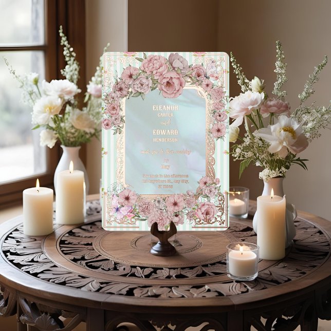 Vintage Aqua Peony Wedding Foil Invitation (Creator Uploaded)