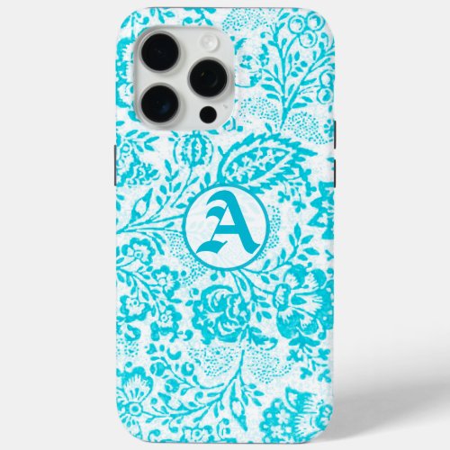 Vintage Aqua Turquoise Damask Personalized iPhone iPhone 15 Pro Max Case