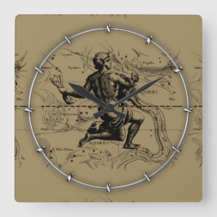 Vintage Aquarius Constellation by Hevelius 1690 Square Wall Clock