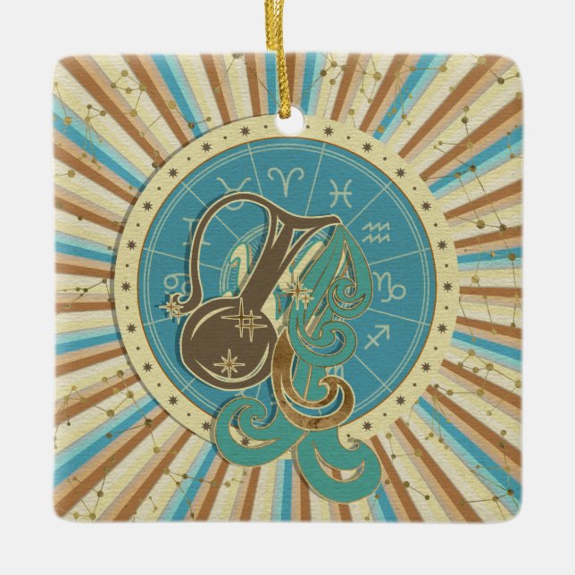Vintage Aquarius Zodiac Art Ceramic Ornament (Front)