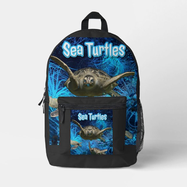 Vintage Aquatic Sea Turtles  Printed Backpack (Front)