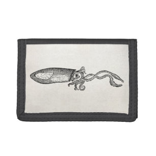Vintage Aquatic Squid Personalized Blank Template Tri-fold Wallet