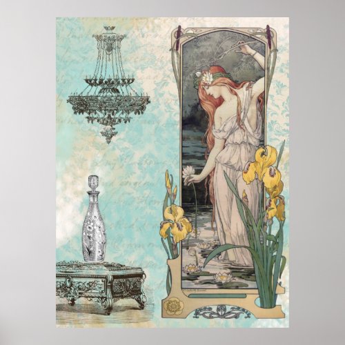  Vintage AR23 Victorian Woman Flowers Art Nouveau Poster