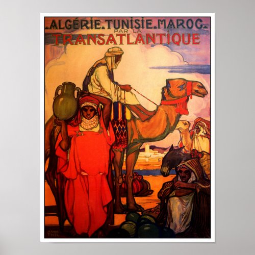 Vintage ARAB ALGERIA TUNISIA MOROCCO Travel Poster