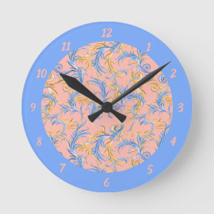 Vintage Arabesque Pink Blue Pretty Swirl Pattern Round Clock