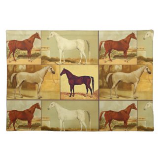 Vintage  Arabian horses - collage Cloth Placemat
