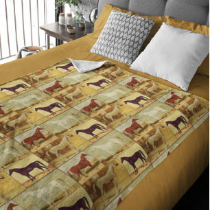Vintage Arabian Horses Fleece Blanket