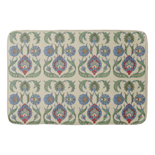 Vintage Arabic Blue Red Geometric Floral Art Print Bath Mat