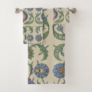 Vintage Arabic Blue Red Geometric Floral Art Print Bath Towel Set