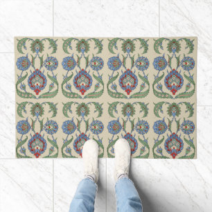 Vintage Arabic Blue Red Geometric Floral Art Print Doormat