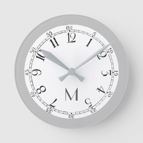 Vintage Arabic Numerals _ your monogram Round Clock