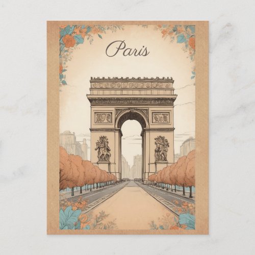 Vintage Arc De Triomphe Paris France Floral Travel Postcard