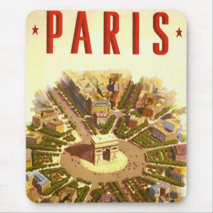 Vintage Arc de Triomphe, Paris, France Travel Art Mouse Pad