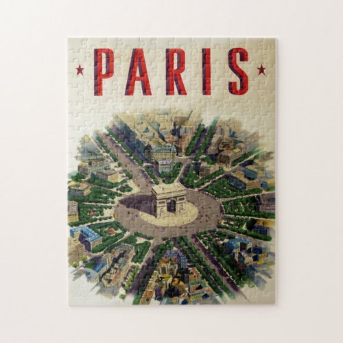 Vintage Arc de Triomphe Paris Illustration Jigsaw Puzzle