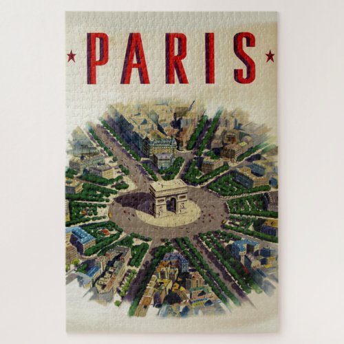 Vintage Arc de Triomphe Paris Illustration Jigsaw Puzzle