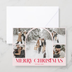 Vintage Arch 7 Photo Merry Christmas Red Pink Letterpress Photo Cards