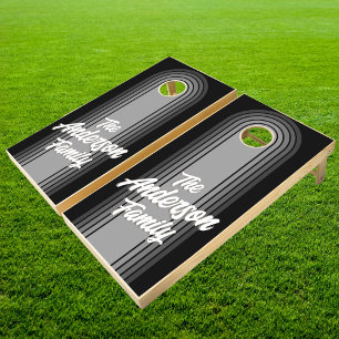 Vintage Arch Dark Gradient with Family Name Cornhole Set