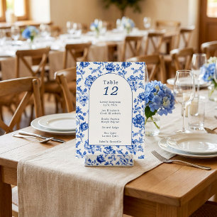 Vintage arch delftware floral table seating chart invitation