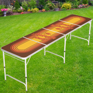 Vintage Arch Retro Stripes with Family Name Beer Pong Table