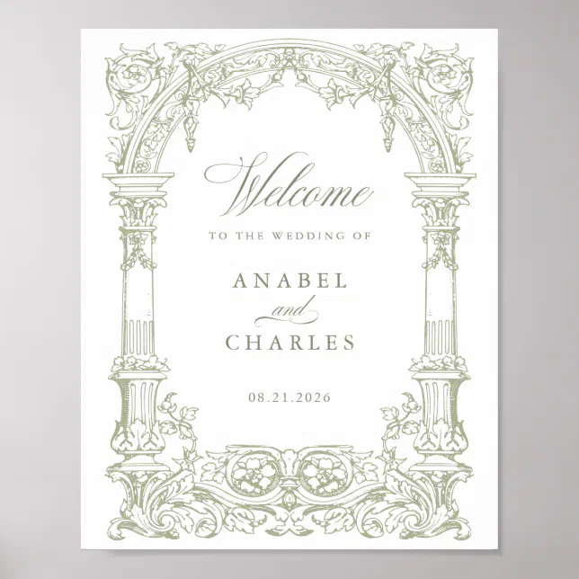 Vintage Arch Vines Frame Wedding Welcome Poster | Zazzle