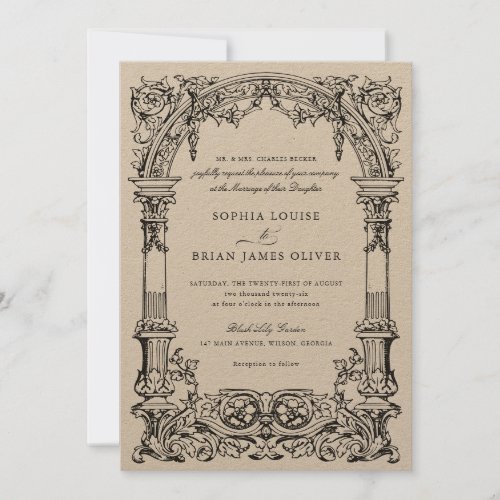 Vintage Arch Vines Ornament Frame Elegant Kraft Invitation