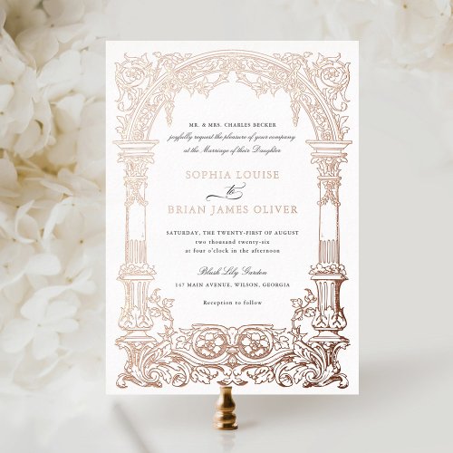 Vintage Arch Vines Ornament Frame Rose Gold Foil Invitation