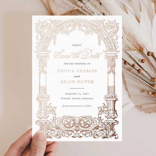 Vintage Arch Vines Ornament Frame Save the Date  Foil Invitation