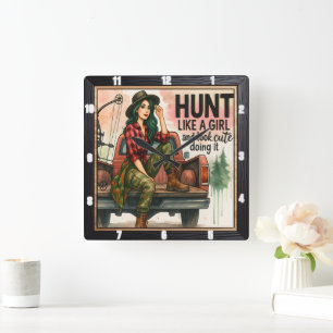 Vintage Archery Girl Hunting Square Wall Clock