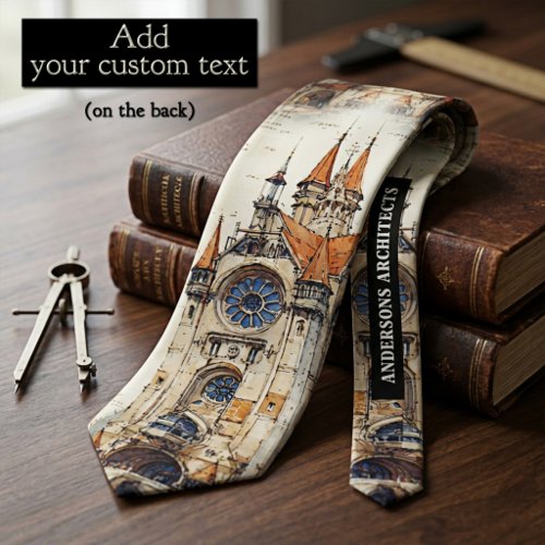 Vintage Architectural Sketch Watercolor Neck Tie