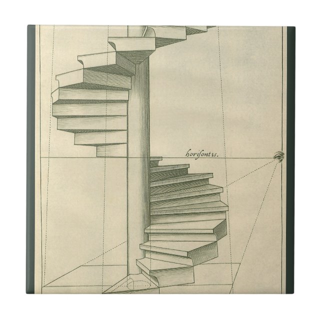 Vintage Architectural Stairs, Spiral Staircase Ceramic Tile (Front)