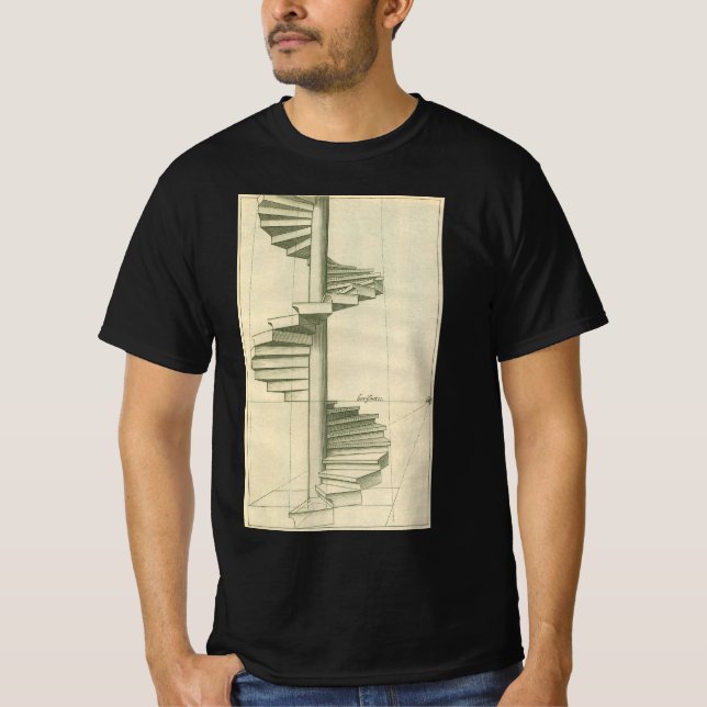Vintage Architectural Stairs, Spiral Staircase T-Shirt (Front)