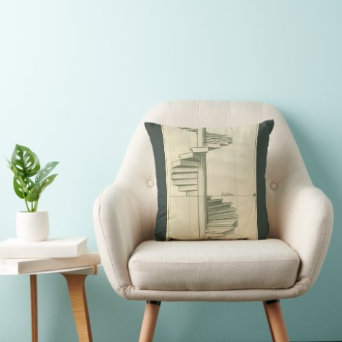 Vintage Architectural Stairs Spiral Staircase Throw Pillow