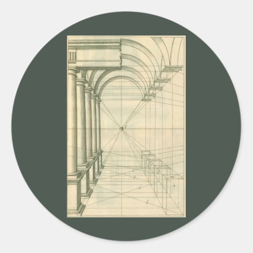 Vintage Architecture Arches Columns Perspective Classic Round Sticker