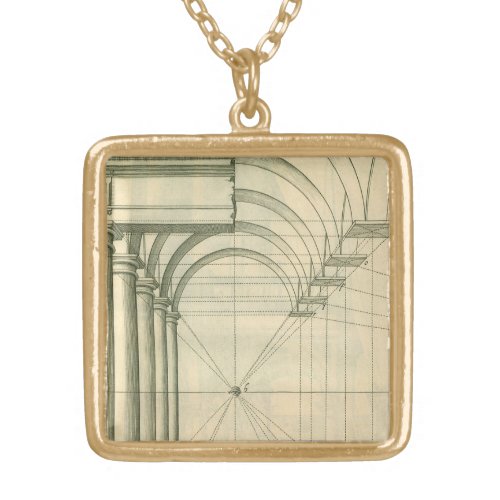 Vintage Architecture Arches Columns Perspective Gold Plated Necklace