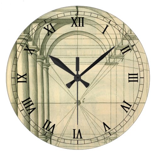 Vintage Architecture, Arches Columns Perspective Large Clock