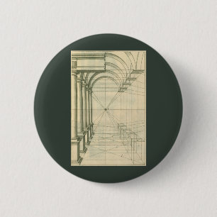 Vintage Architecture, Arches Columns Perspective Pinback Button