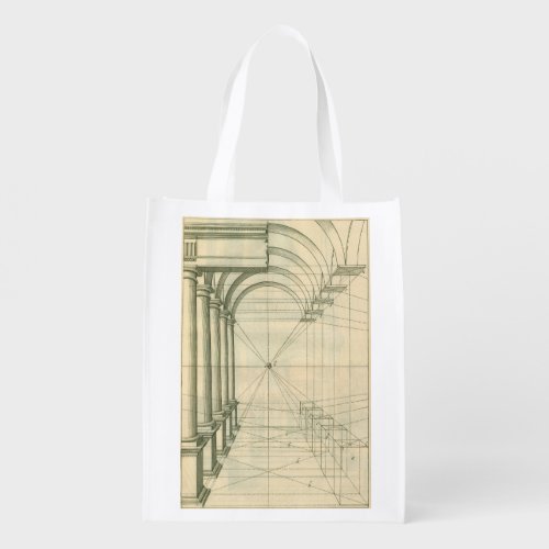 Vintage Architecture Arches Columns Perspective Reusable Grocery Bag