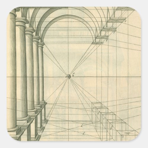 Vintage Architecture Arches Columns Perspective Square Sticker