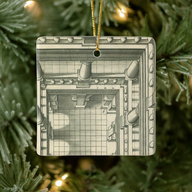 Vintage Architecture, Atrium Courtyard Perspective Ceramic Ornament (Tree)