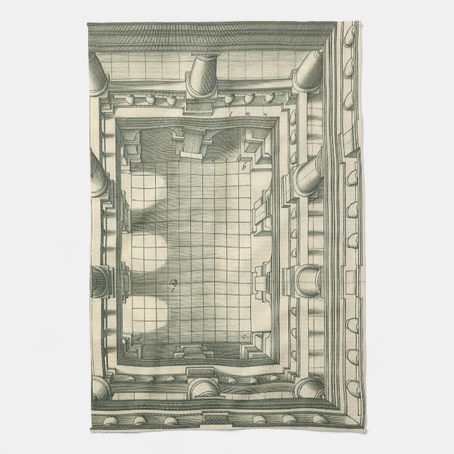 Vintage Architecture, Atrium Courtyard Perspective Kitchen Towel (Vertical)