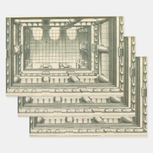 Vintage Architecture, Atrium Courtyard Perspective Wrapping Paper Sheets