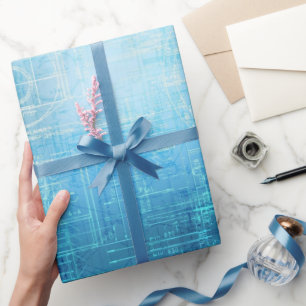 Vintage Architecture Blueprint Blue Wrapping Paper