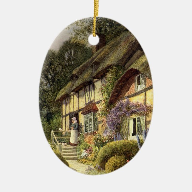 Vintage Architecture, Country Cottage House Ceramic Ornament (Front)