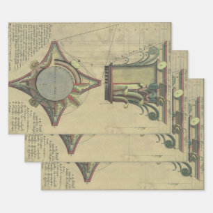Vintage Architecture, Decorative Capital Crown Wrapping Paper Sheets