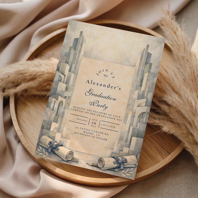 Vintage Architecture Drawing Graduation Invitation (Creator Uploaded)