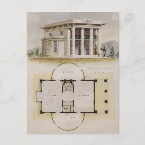 Vintage Architecture Floor Plan and Greek Villa Postcard