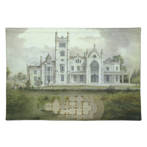 Vintage Architecture French Chateau Floor Plans Cloth Placemat