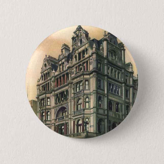 Vintage Architecture Queens Hotel Leicester Square Pinback Button (Front)