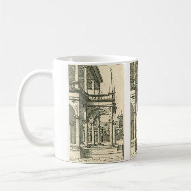 Vintage Architecture, Roman Courtyard with Columns Coffee Mug (Left)